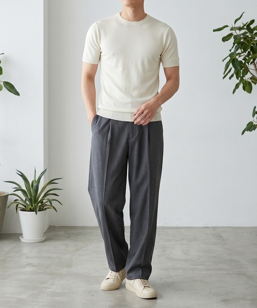 TOBEE（トゥビー）の「【TOBEE】サマーニット 半袖クルーネックニットTシャツ（Tシャツ/カットソー・メンズ・グレー/ブラック/ホワイト/ベージュ・X-LARGE/LARGE/MEDIUM）」の8枚目の写真