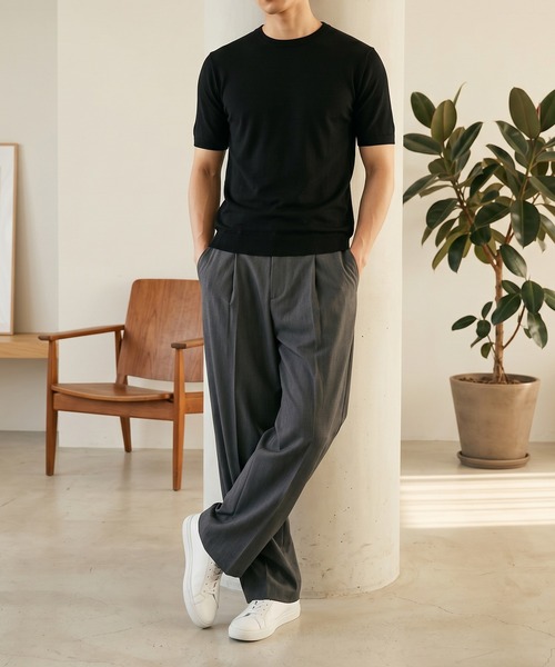 TOBEE（トゥビー）の「【TOBEE】サマーニット 半袖クルーネックニットTシャツ（Tシャツ/カットソー・メンズ・グレー/ブラック/ホワイト/ベージュ・X-LARGE/LARGE/MEDIUM）」の16枚目の写真