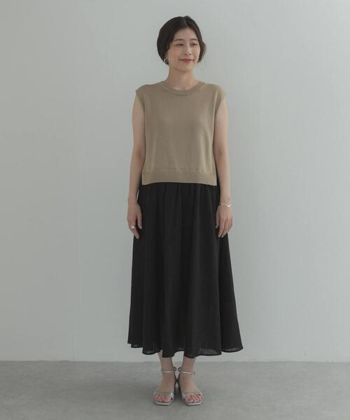 URBAN RESEARCH DOORS(アーバンリサーチドアーズ)の「『WEB限定』バイカラーニットドッキングワンピース(ワンピース・レディース・ベージュ/ボルドー/ブラック/グリーン系その他・FREE)」の15枚目の写真
