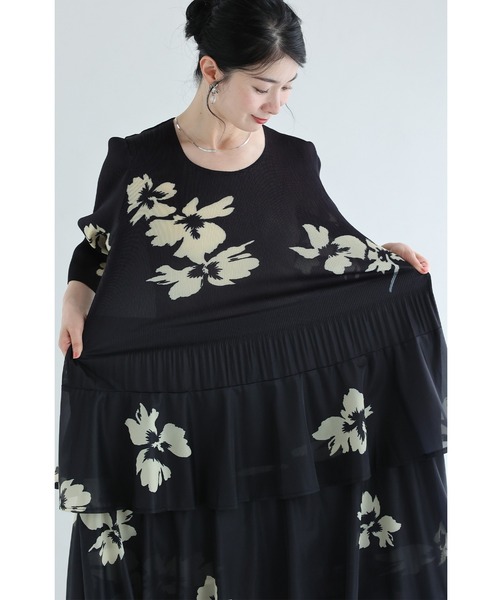 cawaii(カワイイ)の「(黒)モノトーンの花咲く段フレアロングワンピース(ワンピース・レディース・ブラック・FREE)」の19枚目の写真