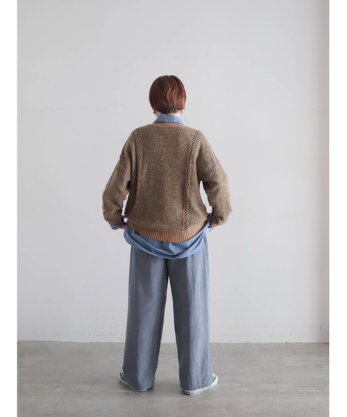 FIL DE FER(フィルデフェール)の「【予約】ブークレ×かぎ針 ライン切り替えプルオーバー(ニット/セーター・レディース・ブラウン/レッド・FREE)」の8枚目の写真