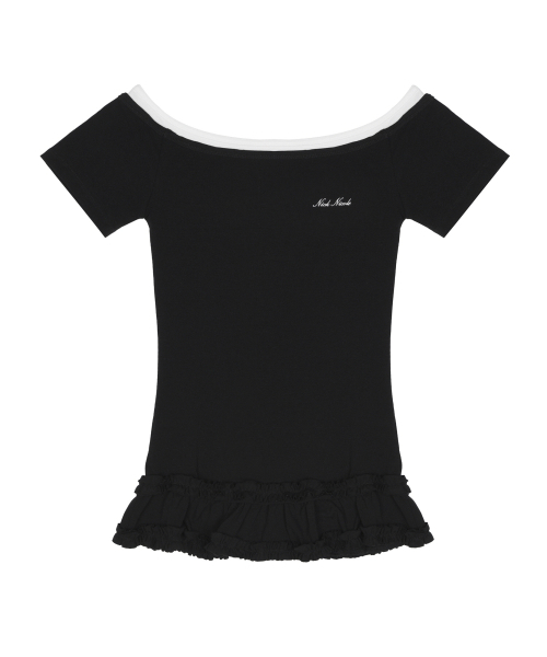 NICK&NICOLE(ニックアンドニコール)の「OFF-SHOULDER FRILL HALF TOP_BLACK(Tシャツ/カットソー・レディース・その他・FREE)」の4枚目の写真