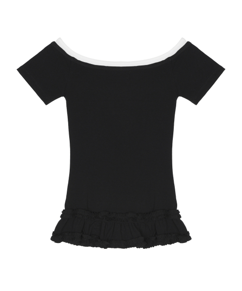 NICK&NICOLE(ニックアンドニコール)の「OFF-SHOULDER FRILL HALF TOP_BLACK(Tシャツ/カットソー・レディース・その他・FREE)」の5枚目の写真