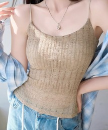 カップ付きキャミソール縦透かし編みキャミ