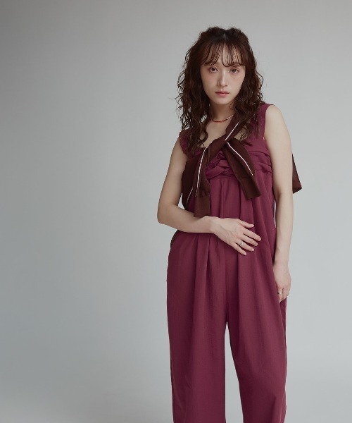 W:Huku(フーク)の「フロント クロス オールインワン(つなぎ/オールインワン・レディース・バーガンディー/ブラック・M)」の15枚目の写真