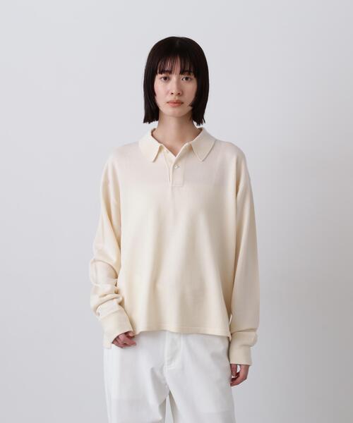 Y(ワイ)の「Y / NONMULESING WOOL KN POLO(ニット/セーター・メンズ・ネイビー/ホワイト・MEDIUM/SMALL/LARGE)」の1枚目の写真