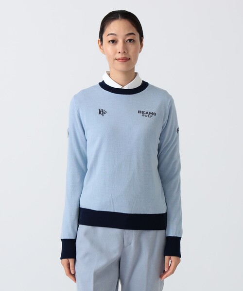 BEAMS GOLF（ビームスゴルフ）の「〈WOMEN〉 PURPLE LABEL / 防風エアシャット 裏付き スフィダンテ ニット（シーズンカラー）（ニット/セーター・レディース・サックスブルー/ホワイト系その他5・LARGE/MEDIUM）」の4枚目の写真