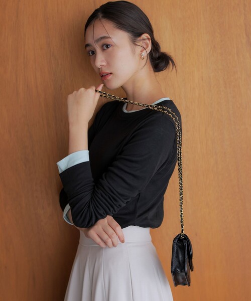 組曲(クミキョク)の「ソフトシアージャージー クルーネックカットソー(Tシャツ/カットソー・レディース・ブラック系/ピンク系/アイボリー系/ライトグリーン系・2/3)」の2枚目の写真