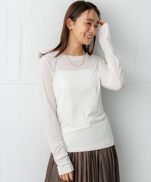組曲(クミキョク)の「ソフトシアージャージー クルーネックカットソー(Tシャツ/カットソー・レディース・ブラック系/ピンク系/アイボリー系/ライトグリーン系・2/3)」の1枚目の写真