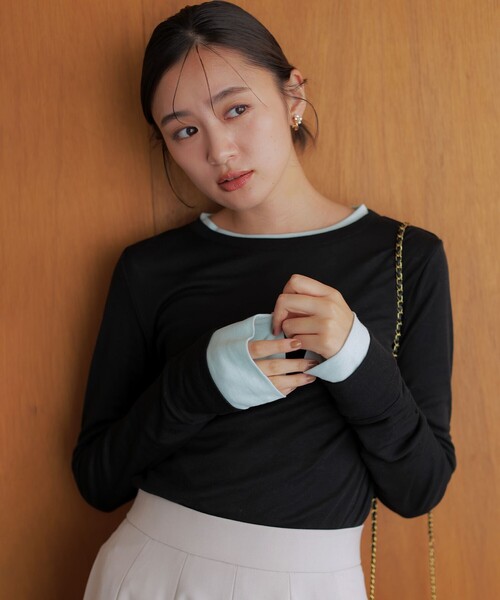組曲(クミキョク)の「ソフトシアージャージー クルーネックカットソー(Tシャツ/カットソー・レディース・ブラック系/ピンク系/アイボリー系/ライトグリーン系・2/3)」の5枚目の写真