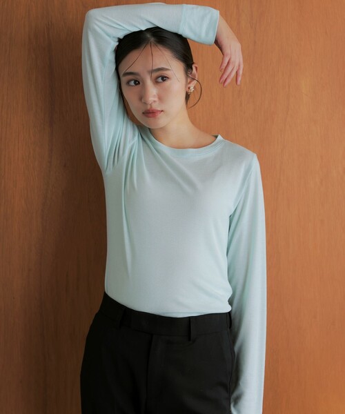 組曲(クミキョク)の「ソフトシアージャージー クルーネックカットソー(Tシャツ/カットソー・レディース・ブラック系/ピンク系/アイボリー系/ライトグリーン系・2/3)」の19枚目の写真