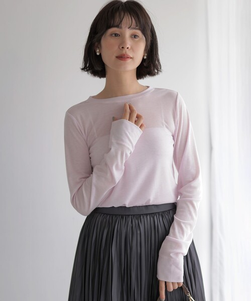 組曲(クミキョク)の「ソフトシアージャージー クルーネックカットソー(Tシャツ/カットソー・レディース・ブラック系/ピンク系/アイボリー系/ライトグリーン系・2/3)」の15枚目の写真