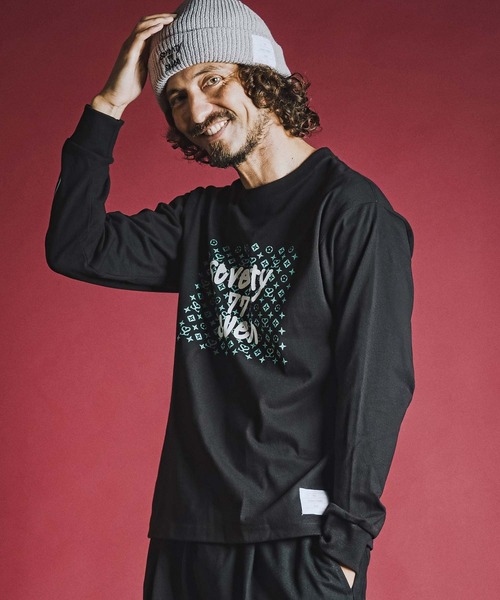 seventy seven(セブンティセブン)の「mlt5784- heavy oz USA cotton L-S t-shirt (monogram) ロングスリーブTシャツ(7726W250)(Tシャツ/カットソー・メンズ・ホワイト/ブラック/サンドベージュ・S/M/L/XL)」の2枚目の写真