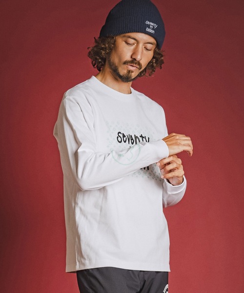 seventy seven(セブンティセブン)の「mlt5784- heavy oz USA cotton L-S t-shirt (monogram) ロングスリーブTシャツ(7726W250)(Tシャツ/カットソー・メンズ・ホワイト/ブラック/サンドベージュ・S/M/L/XL)」の4枚目の写真