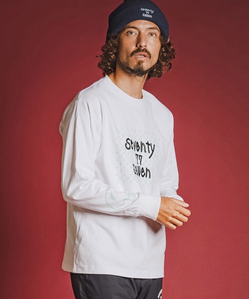 seventy seven(セブンティセブン)の「mlt5784- heavy oz USA cotton L-S t-shirt (monogram) ロングスリーブTシャツ(7726W250)(Tシャツ/カットソー・メンズ・ホワイト/ブラック/サンドベージュ・S/M/L/XL)」の5枚目の写真