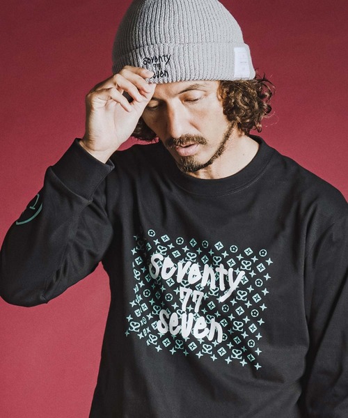seventy seven(セブンティセブン)の「mlt5784- heavy oz USA cotton L-S t-shirt (monogram) ロングスリーブTシャツ(7726W250)(Tシャツ/カットソー・メンズ・ホワイト/ブラック/サンドベージュ・S/M/L/XL)」の8枚目の写真