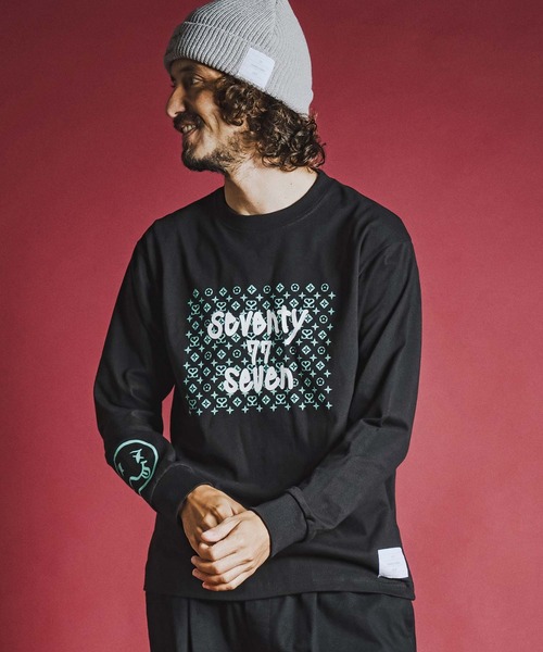 seventy seven(セブンティセブン)の「mlt5784- heavy oz USA cotton L-S t-shirt (monogram) ロングスリーブTシャツ(7726W250)(Tシャツ/カットソー・メンズ・ホワイト/ブラック/サンドベージュ・S/M/L/XL)」の9枚目の写真