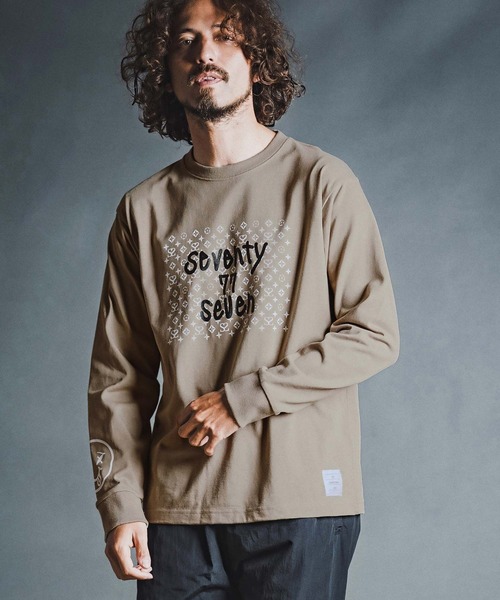seventy seven(セブンティセブン)の「mlt5784- heavy oz USA cotton L-S t-shirt (monogram) ロングスリーブTシャツ(7726W250)(Tシャツ/カットソー・メンズ・ホワイト/ブラック/サンドベージュ・S/M/L/XL)」の12枚目の写真