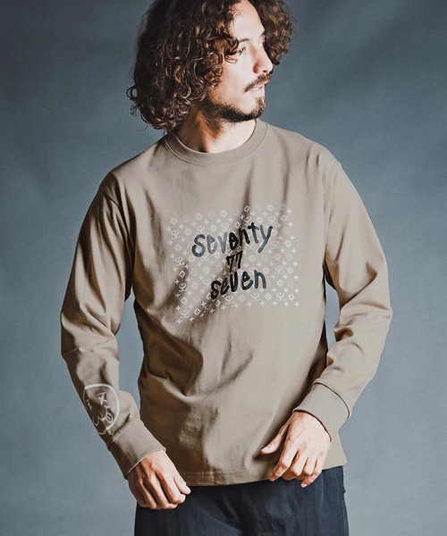 seventy seven(セブンティセブン)の「mlt5784- heavy oz USA cotton L-S t-shirt (monogram) ロングスリーブTシャツ(7726W250)(Tシャツ/カットソー・メンズ・ホワイト/ブラック/サンドベージュ・S/M/L/XL)」の13枚目の写真