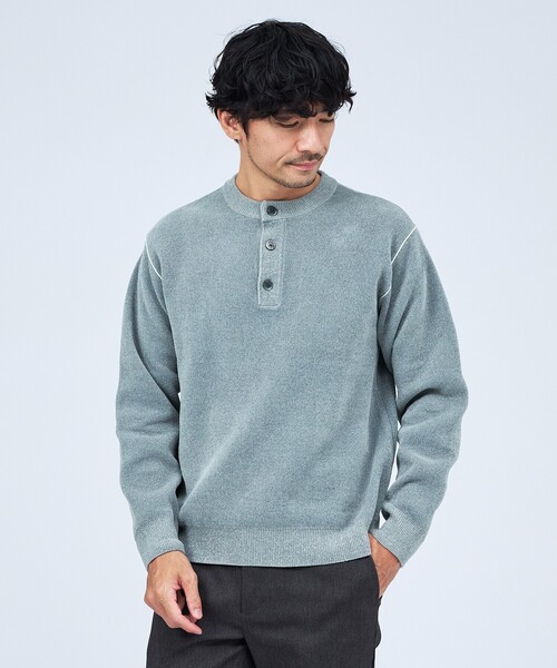 ABAHOUSE GRAY(アバハウスグレイ)の「【ダブルフェイス】モール ヘンリーネック ニット(ニット/セーター・メンズ・グレー/モスグリーン/ブラック/ベージュ・46/48)」の1枚目の写真