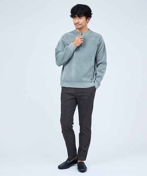 ABAHOUSE GRAY(アバハウスグレイ)の「【ダブルフェイス】モール ヘンリーネック ニット(ニット/セーター・メンズ・グレー/モスグリーン/ブラック/ベージュ・46/48)」の5枚目の写真
