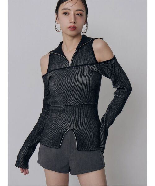 MURUA(ムルーア)の「オフショルレイヤードZIPニット(ニット/セーター・レディース・ブルー/ブラック/パープル/その他1・FREE)」の1枚目の写真
