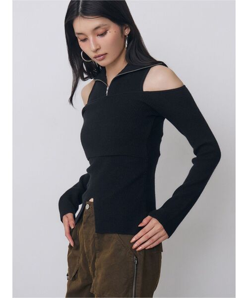 MURUA(ムルーア)の「オフショルレイヤードZIPニット(ニット/セーター・レディース・ブルー/ブラック/パープル/その他1・FREE)」の2枚目の写真
