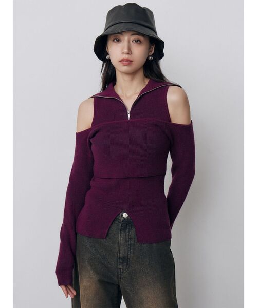 MURUA(ムルーア)の「オフショルレイヤードZIPニット(ニット/セーター・レディース・ブルー/ブラック/パープル/その他1・FREE)」の8枚目の写真