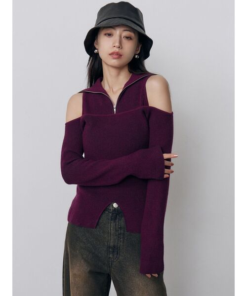MURUA(ムルーア)の「オフショルレイヤードZIPニット(ニット/セーター・レディース・ブルー/ブラック/パープル/その他1・FREE)」の9枚目の写真