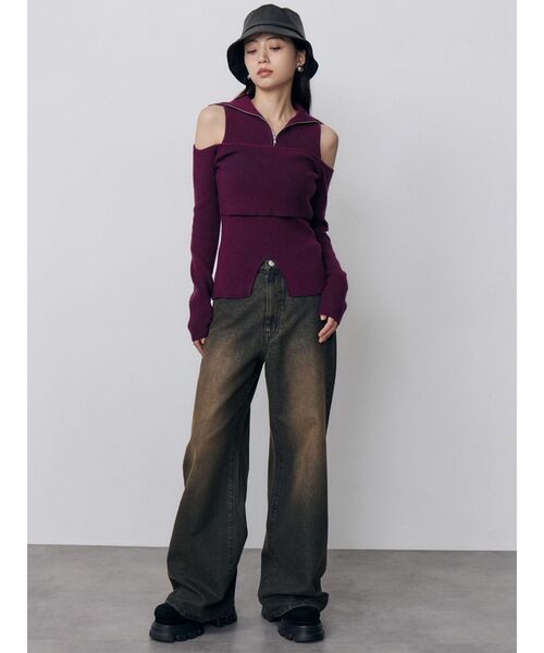 MURUA(ムルーア)の「オフショルレイヤードZIPニット(ニット/セーター・レディース・ブルー/ブラック/パープル/その他1・FREE)」の13枚目の写真