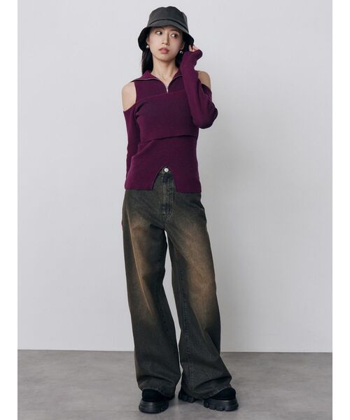 MURUA(ムルーア)の「オフショルレイヤードZIPニット(ニット/セーター・レディース・ブルー/ブラック/パープル/その他1・FREE)」の14枚目の写真