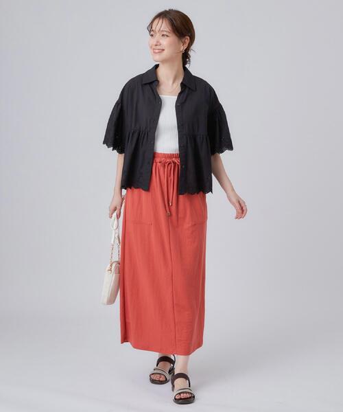 SHOO・LA・RUE（シューラルー）の「【洗濯機可/綿100％/体型カバー】刺繍レースがこなれ見え 二の腕が隠せる ペプラムブラウス（シャツ/ブラウス・レディース・ホワイト/ブラック/ブラウン系その他・00）」の14枚目の写真