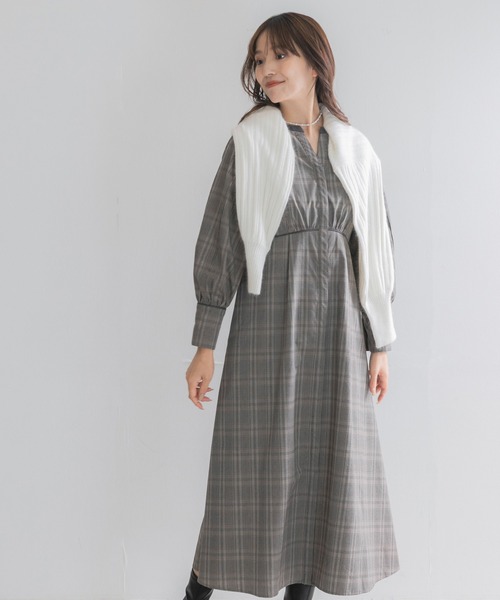 URBAN RESEARCH ROSSO WOMEN(アーバンリサーチ ロッソ)の「『一部WEB限定カラー』バイカラーチェックナローワンピース(ワンピース・レディース・ブラウン/ネイビー・FREE)」の1枚目の写真