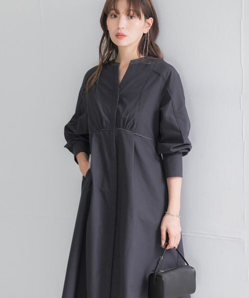 URBAN RESEARCH ROSSO WOMEN(アーバンリサーチ ロッソ)の「『一部WEB限定カラー』バイカラーチェックナローワンピース(ワンピース・レディース・ブラウン/ネイビー・FREE)」の8枚目の写真