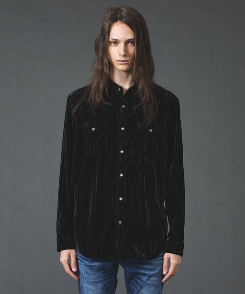 5351 POUR LES HOMMES(ゴーサンゴーイチプールオム)の「プリーツ ベルベット ロングスリーブ シャツ(シャツ/ブラウス・メンズ・ブラック・48/50/46/44)」の3枚目の写真