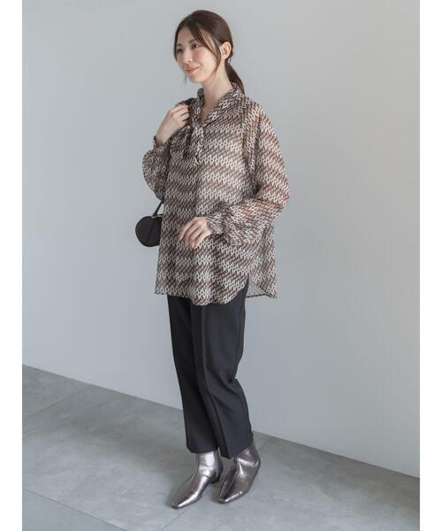 Te chichi(テチチ)の「シフォンパターンアソートボウタイブラウス(シャツ/ブラウス・レディース・オフホワイト/ブラウン/ネイビー/チャコールグレー・F)」の7枚目の写真