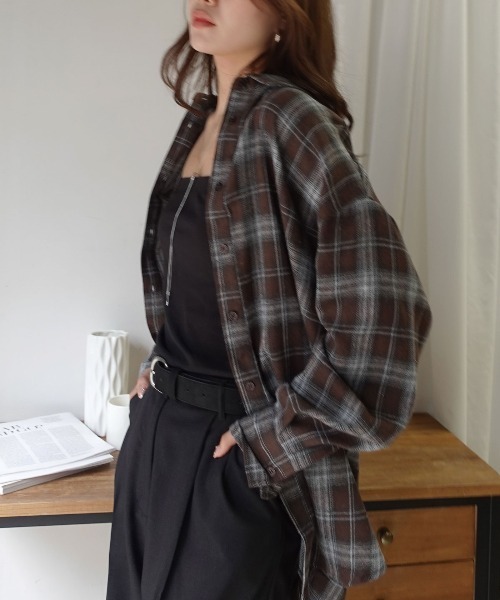 CORNERS(コーナーズ)の「3wayアレンジチェックシャツ(シャツ/ブラウス・レディース・ブラック/ブラウン/ブルー・M)」の1枚目の写真