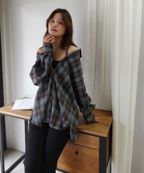 CORNERS(コーナーズ)の「3wayアレンジチェックシャツ(シャツ/ブラウス・レディース・ブラック/ブラウン/ブルー・M)」の3枚目の写真