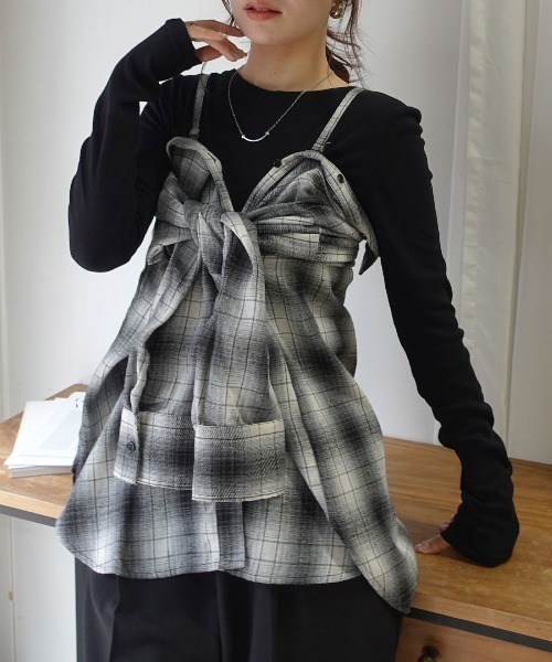 CORNERS(コーナーズ)の「3wayアレンジチェックシャツ(シャツ/ブラウス・レディース・ブラック/ブラウン/ブルー・M)」の2枚目の写真