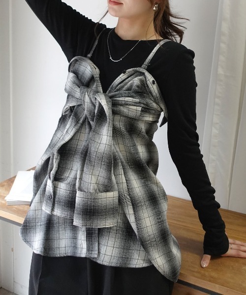 CORNERS(コーナーズ)の「3wayアレンジチェックシャツ(シャツ/ブラウス・レディース・ブラック/ブラウン/ブルー・M)」の4枚目の写真