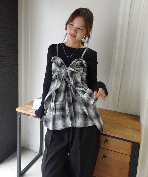 CORNERS(コーナーズ)の「3wayアレンジチェックシャツ(シャツ/ブラウス・レディース・ブラック/ブラウン/ブルー・M)」の7枚目の写真