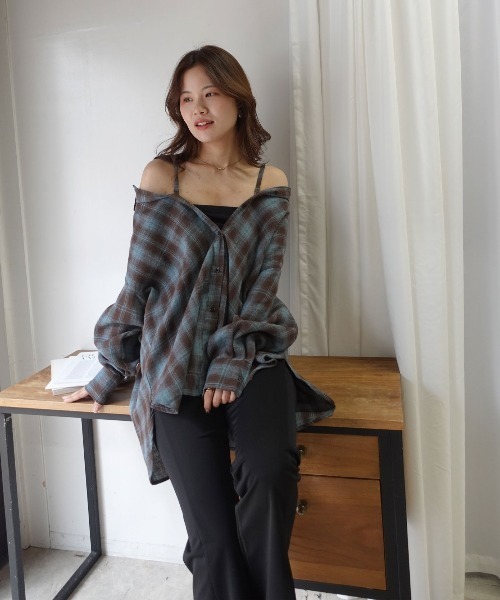 CORNERS(コーナーズ)の「3wayアレンジチェックシャツ(シャツ/ブラウス・レディース・ブラック/ブラウン/ブルー・M)」の10枚目の写真