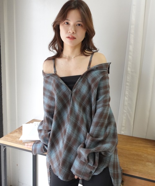 CORNERS(コーナーズ)の「3wayアレンジチェックシャツ(シャツ/ブラウス・レディース・ブラック/ブラウン/ブルー・M)」の12枚目の写真