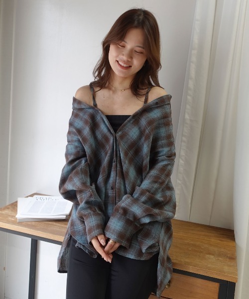 CORNERS(コーナーズ)の「3wayアレンジチェックシャツ(シャツ/ブラウス・レディース・ブラック/ブラウン/ブルー・M)」の13枚目の写真