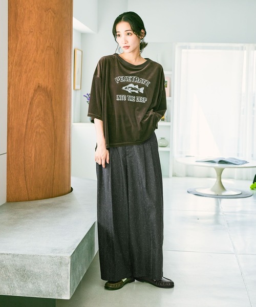 niko and...(ニコアンド)の「ネップタックワイドパンツ(スラックス・レディース・ダークブラウン/キャメル・LARGE/MEDIUM)」の3枚目の写真