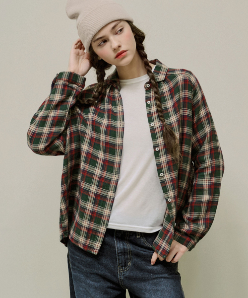 SLOWLOLLI（スローローリ）の「ステッチカラー ウォッシュドチェックシャツ - グリーン（シャツ/ブラウス・レディース・グリーン・FREE）」の2枚目の写真