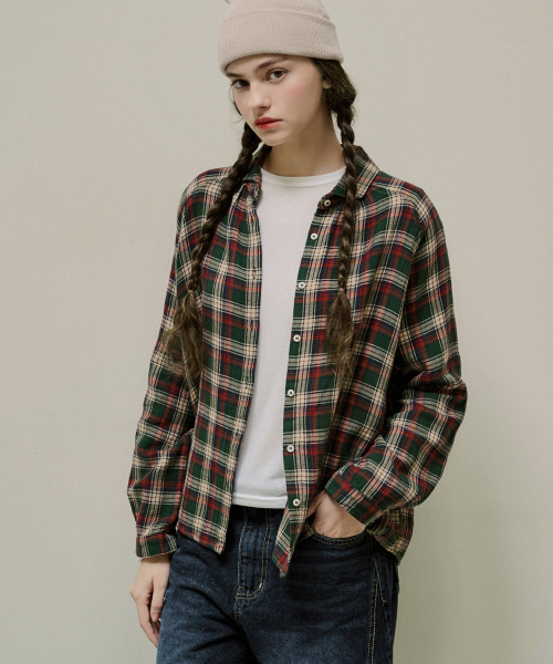 SLOWLOLLI（スローローリ）の「ステッチカラー ウォッシュドチェックシャツ - グリーン（シャツ/ブラウス・レディース・グリーン・FREE）」の4枚目の写真