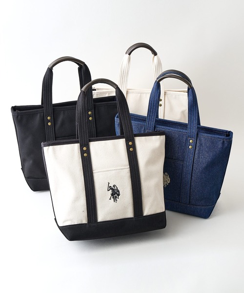 U.S. POLO ASSN.（ユーエスポロアッスン）の「【U.S. POLO ASSN./ユーエスポロアッスン】【不動の人気を誇るキャンバストートバッグ】 リバイバルトート Mサイズ 綿100% ベーシックデザイン 天ファスナー 内ポケット 型崩れしにくい マチあり デイリーユース USPA-2651（トートバッグ・レディース・オフホワイト/ダークブルー・FREE）」の18枚目の写真
