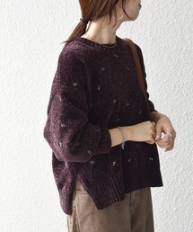 〈手洗い可能〉フラワー 刺繍 クルーネック プルオーバー