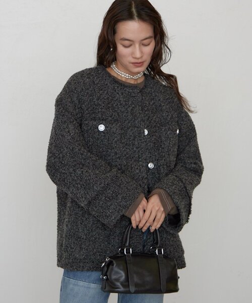 LOUNGEDRESS(ラウンジドレス)の「《ZOZO限定/名品アイテムが復刻!》ツイードジャケット 冬服(ノーカラージャケット・レディース・オフホワイト/ブラック/グレー・FREE)」の6枚目の写真